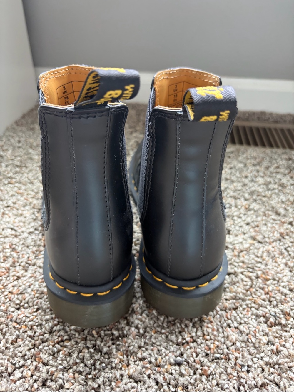 Dr. Martens Women’s Black Chelsea Boots with Yellow Stitching - Picture 3 of 6